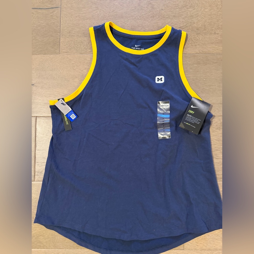 NWT Nike Dri Fit Navy & Yellow University of Michigan Racerback Tank Top Size M